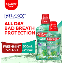 Colgate Plax Antibacterial Mouthwash Freshmint Splash | 500ml + 250ml