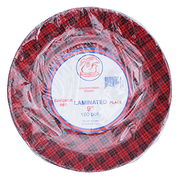 Golden Swan Brand Laminated Paper Plate Checker Red 9" | 100s