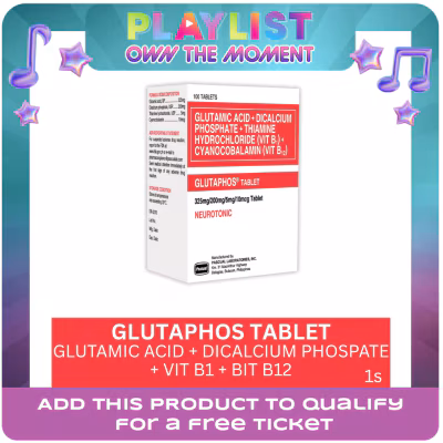 GLUTAPHOS Dicalcium phosphate 200 mg; Glutamic acid 325 mg; Thiamine HCl 5 mg; Vitamin B12 10 mcg 1 Tablet